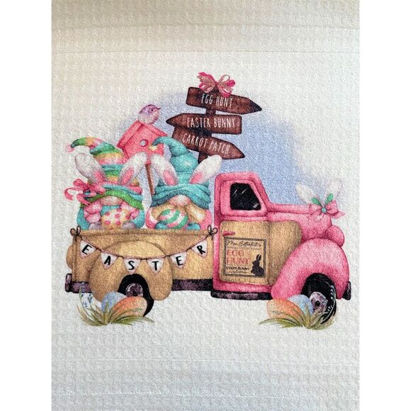 Pink Truck Happy Easter Microfiber Waffle Weave Kitchen Dish Towel - Picture 1 of 5